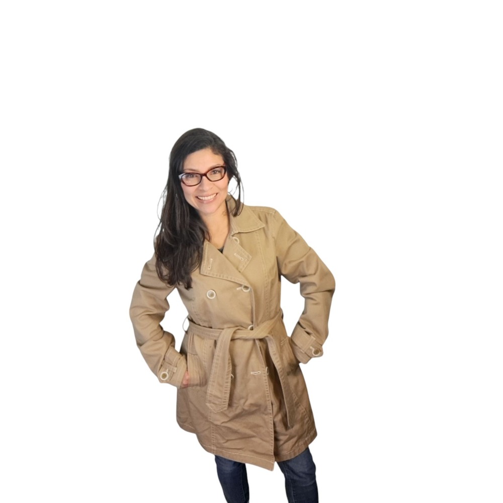 New York & Company Pea Button Coat Jacket Women Size Medium Beige Tan